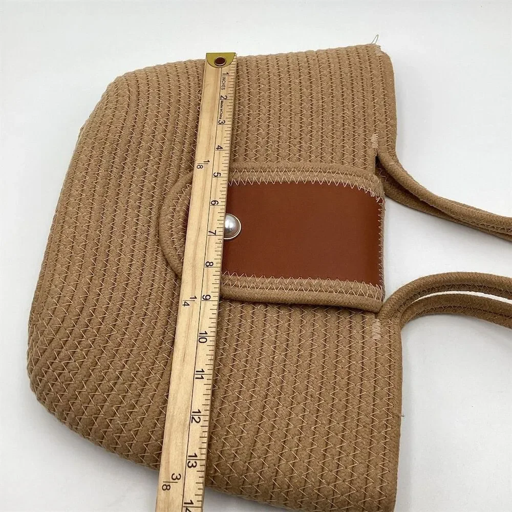 Handmade Woven Tote Bag Large Brown Cotton Rope Bucket Handbag‎